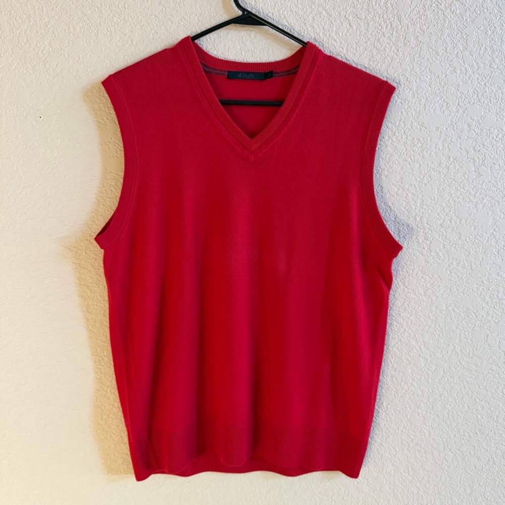 Raffi Sweater Mens Size M Vest V-Neck Pullover Merino Wool Red Sleeveless Preppy